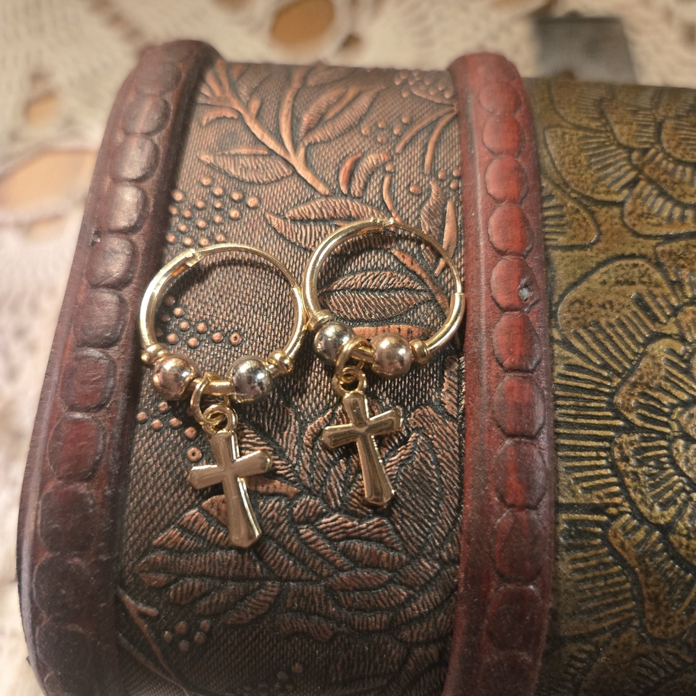 Chic Gold Cross Charm Hoop Earrings